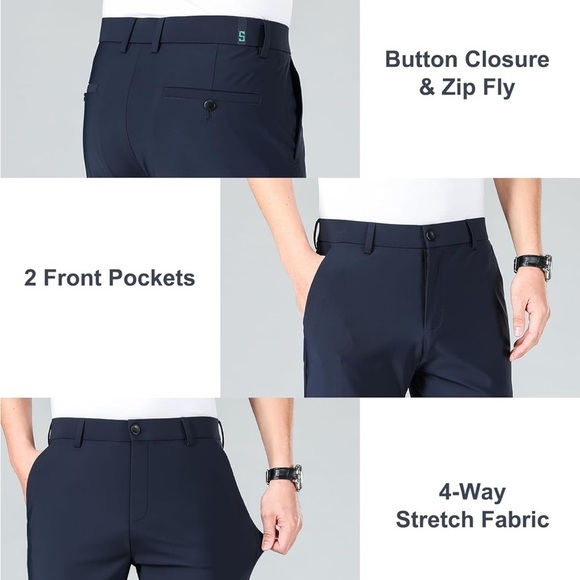 LUSHENUNI Men's Golf Pants Slim High Stretch Ice Silk Dress Expandable-Waist 38 - Picture 6 of 16